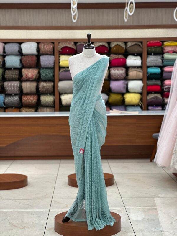 Plain Net Saree M092 - Image 7
