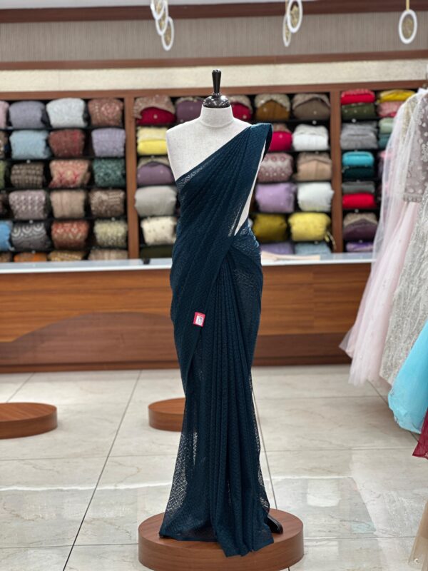 Plain Net Saree M092 - Image 6