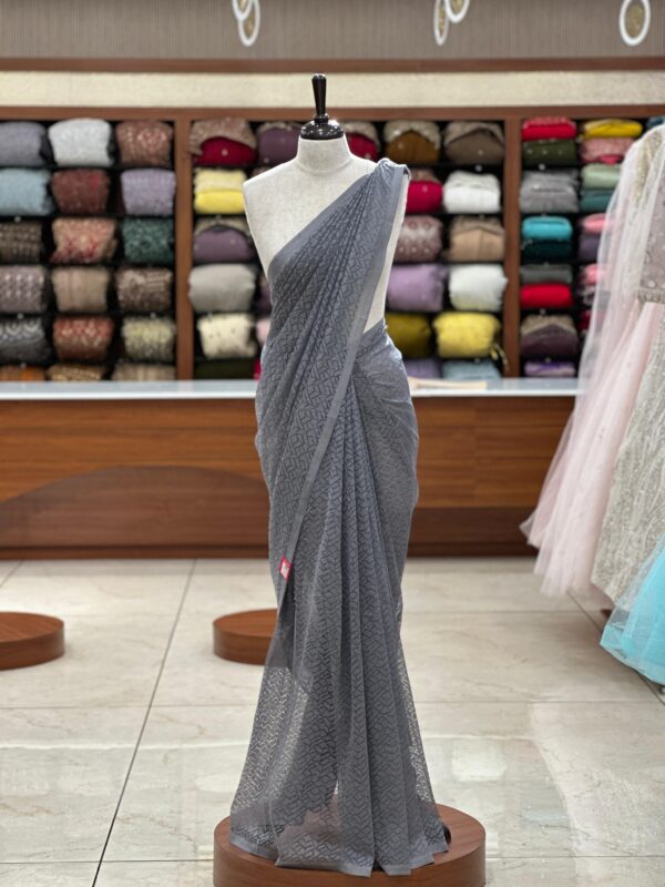 Plain Net Saree M092 - Image 11