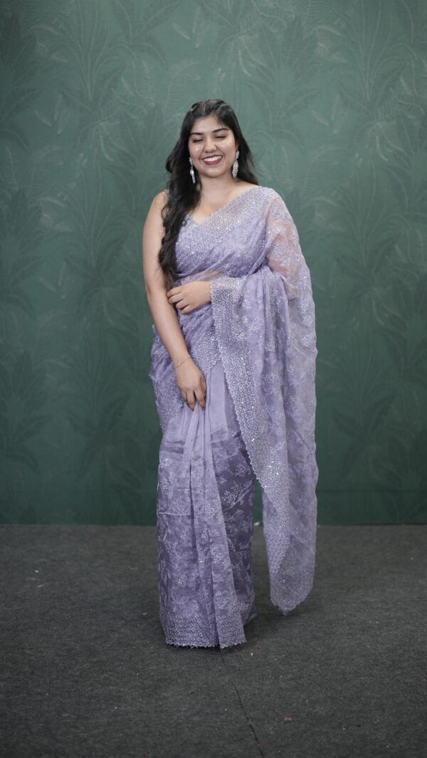 CRUSHED ORGANZA FANCY SAREE M145 - Image 4
