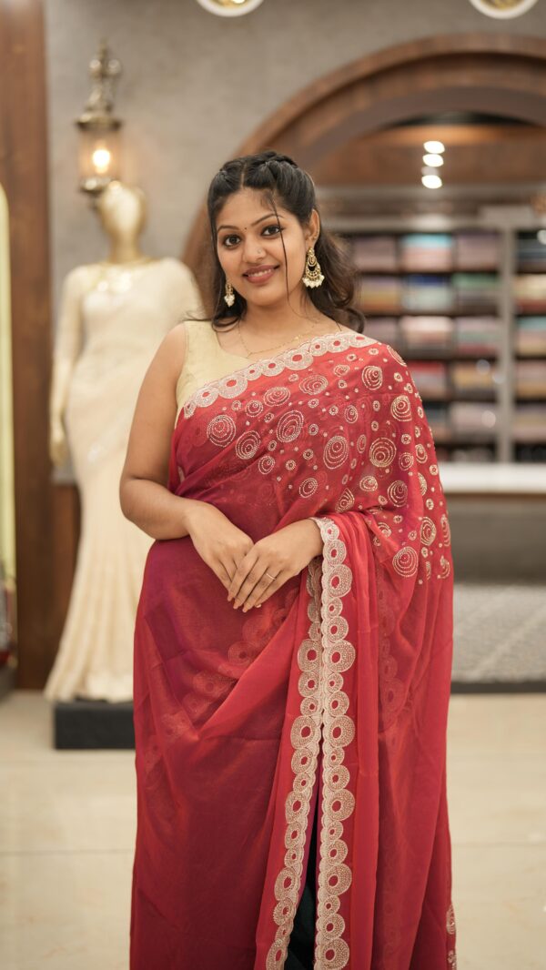 FANCY  SHIMMER ORGANZA SAREE M488 - Image 3