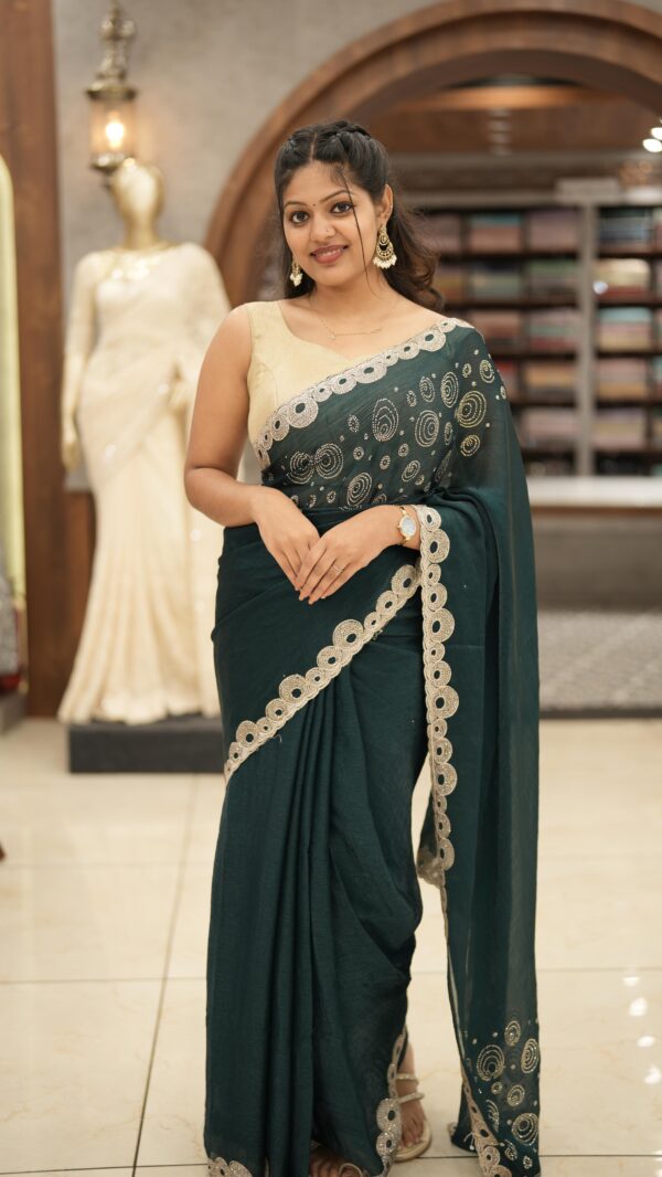FANCY  SHIMMER ORGANZA SAREE M488 - Image 7