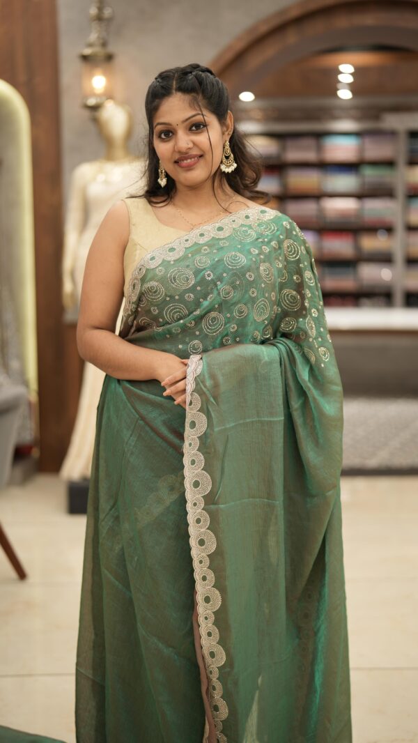 FANCY  SHIMMER ORGANZA SAREE M488 - Image 5