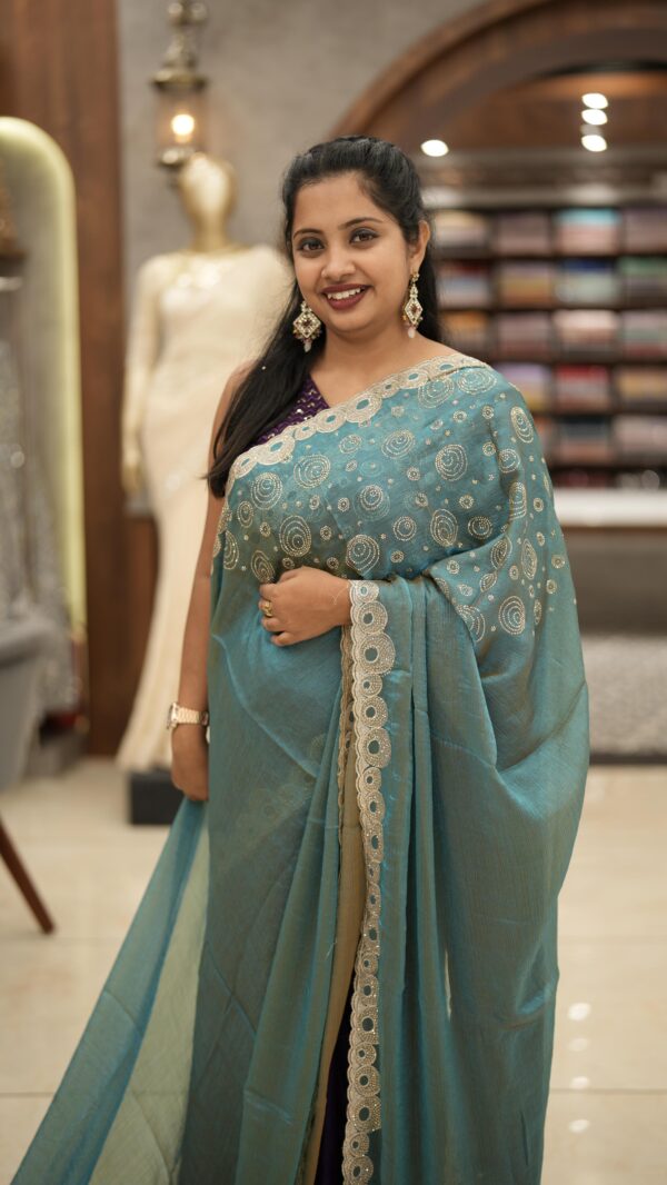 FANCY  SHIMMER ORGANZA SAREE M488 - Image 4