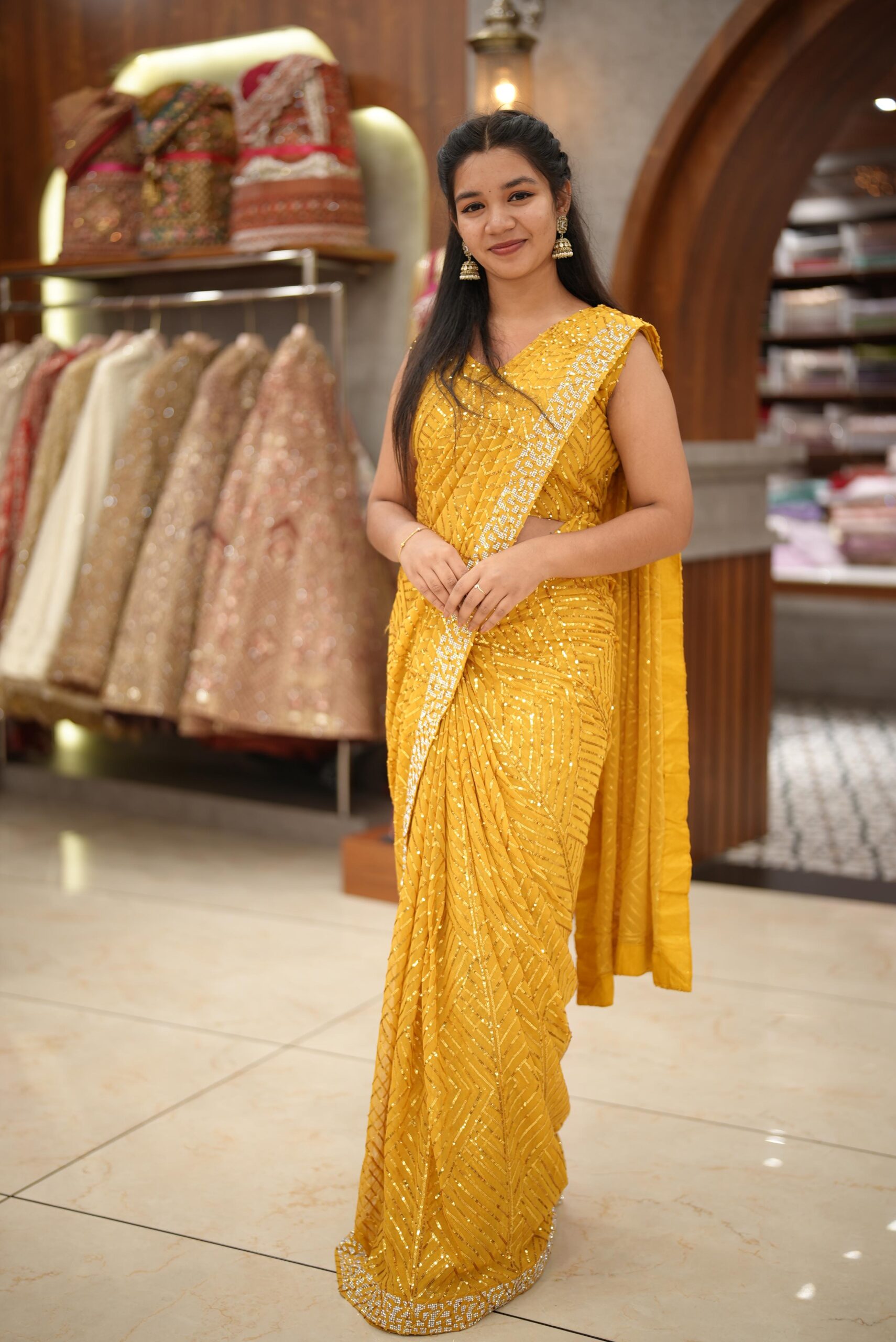 READY TO WEAR YELLOW SAREE M774