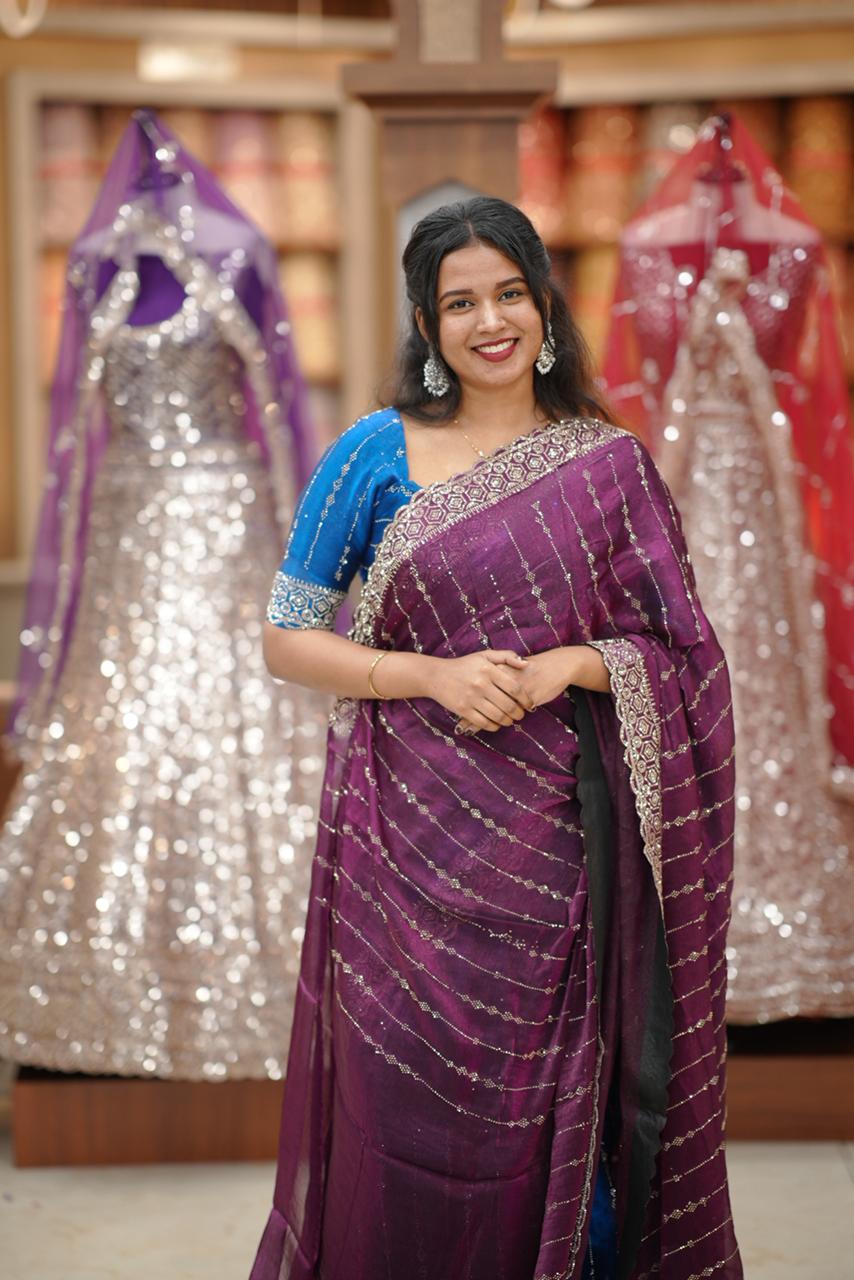 SHIMMER ORGANZA SAREE M994 - Image 3