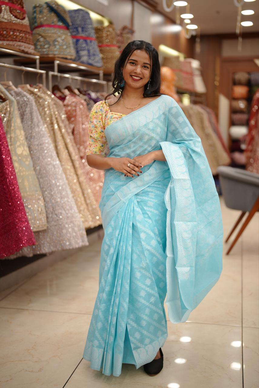NET COTTA SAREE M1185 - Image 4