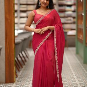 Velvet organza fabric saree M1437