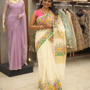 Floral Print Tissue Set Saree M1490