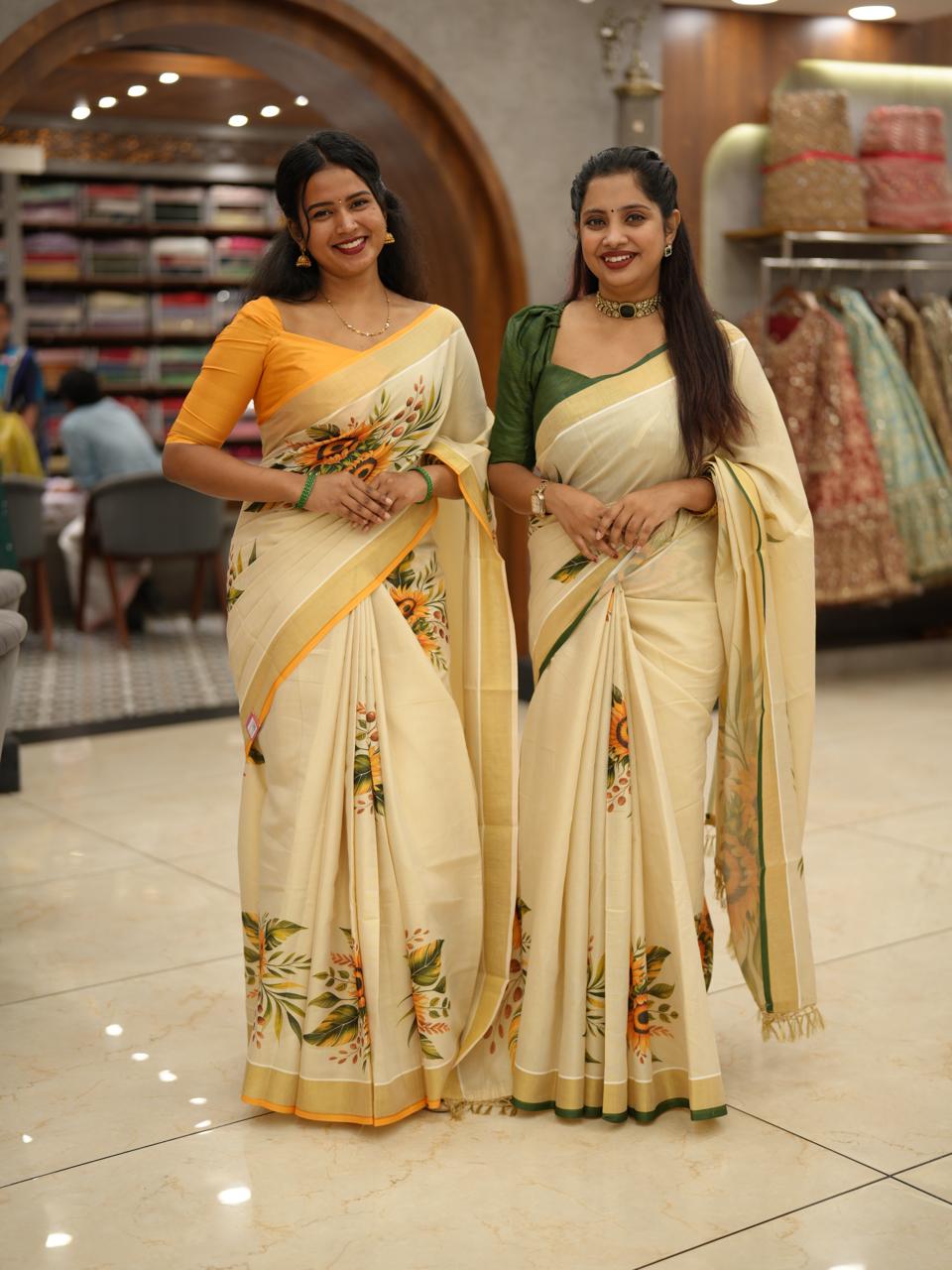 GOLDEN TISSUE SUNFLOWER SAREE M1506