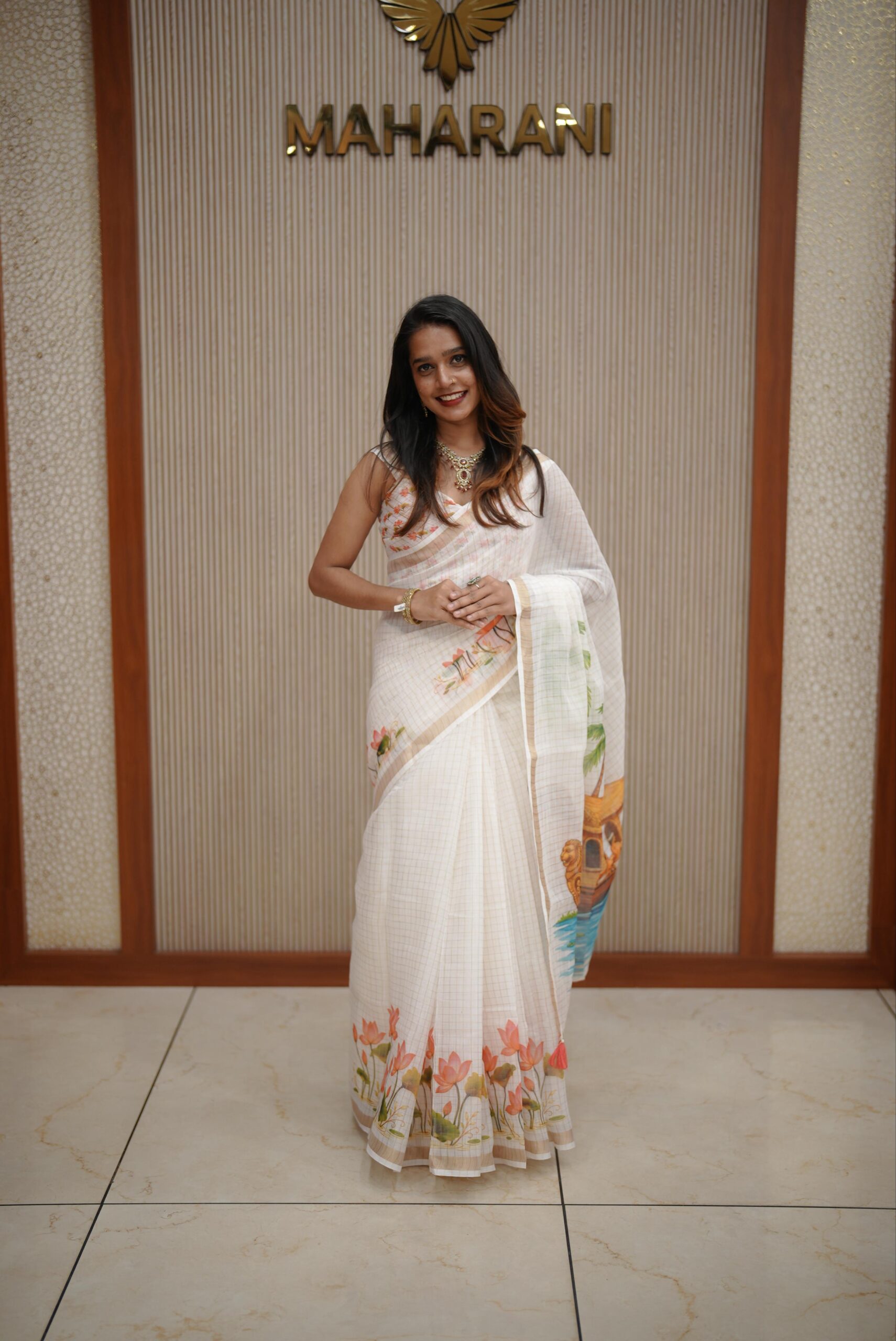 Semi Chanderi Lotus Saree M1593 - Image 2